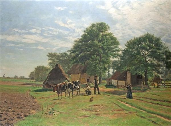 Gehoft Im Kloster Bersen Bei Meppen Oil Painting by August Schlueter