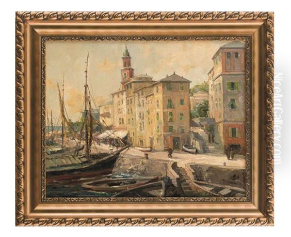 Boccadasse Bei Genova Oil Painting by August Schlueter