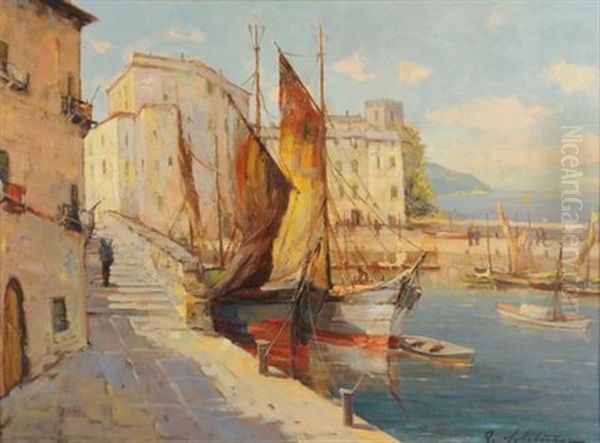 Camogli Oil Painting by August Schlueter