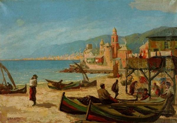 Fischer Am Strand Von Caniogli, Italien Oil Painting by August Schlueter