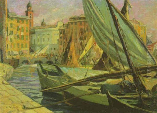 Fischerboote Im Hafen by August Schlueter