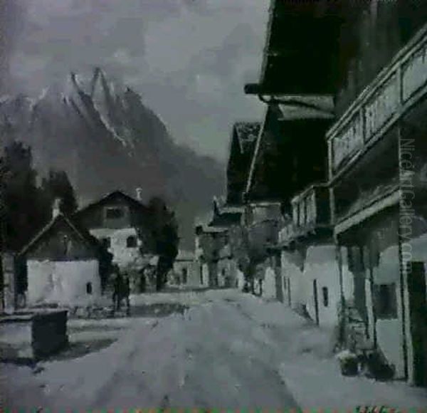 Fruhling In Garmisch-parten- Kirchen Oil Painting by August Schlueter