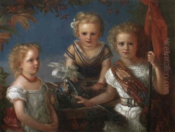 Portrat Von Mimi, Martha Und Eugenie Pfinser Oil Painting by Emilie Schmaeck-Stregen