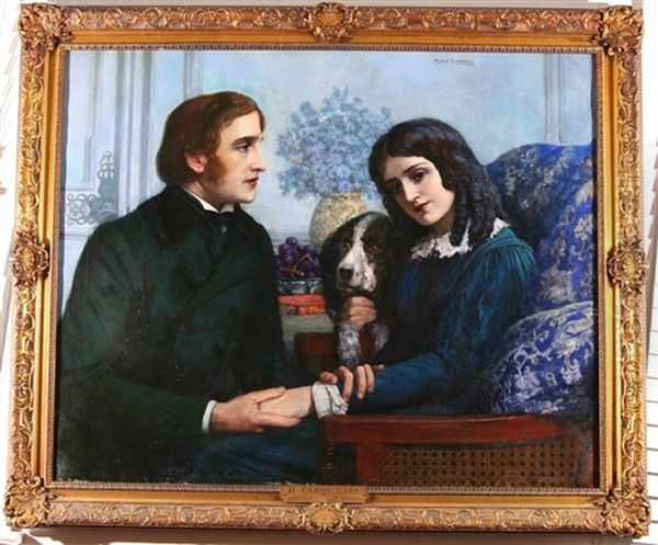 Robert Browning Visits Elizabeth Barrett At 50 Wimpole Street Oil Painting by Herbert Gustave Schmalz