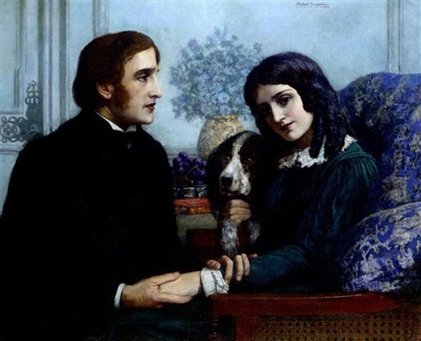 Robert Browning Visits Elizabeth Barrett At 50 Wimpole Street Oil Painting by Herbert Gustave Schmalz