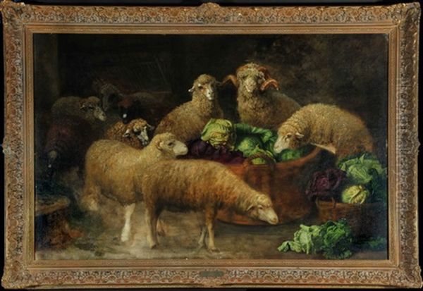 Schafe Mit Weis- Und Rotkohl Im Stall Oil Painting by Friedrich Ferdinand Schmalzigaug