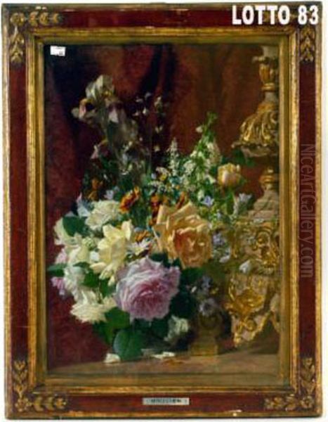 Fiori E Candeliere Oil Painting by Pietro Bouvier