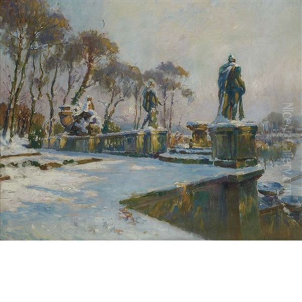 Winter In The Park Oil Painting by Peter Schmauss