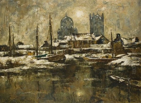 St. Quirin Im Winter Oil Painting by Wilhelm Schmetz