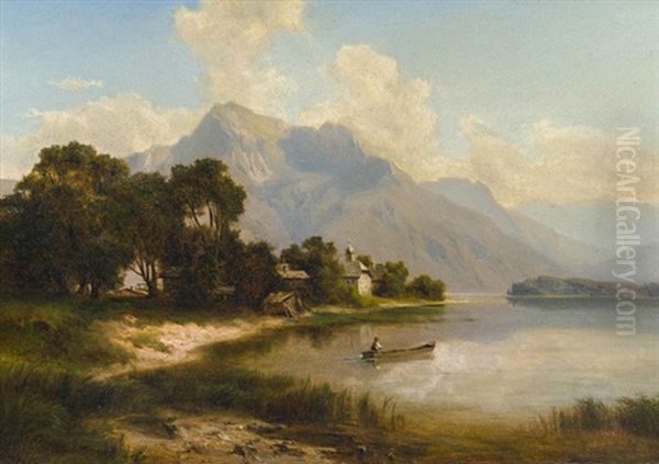 Bergsee Im Salzkammergut Oil Painting by Carl Schmid