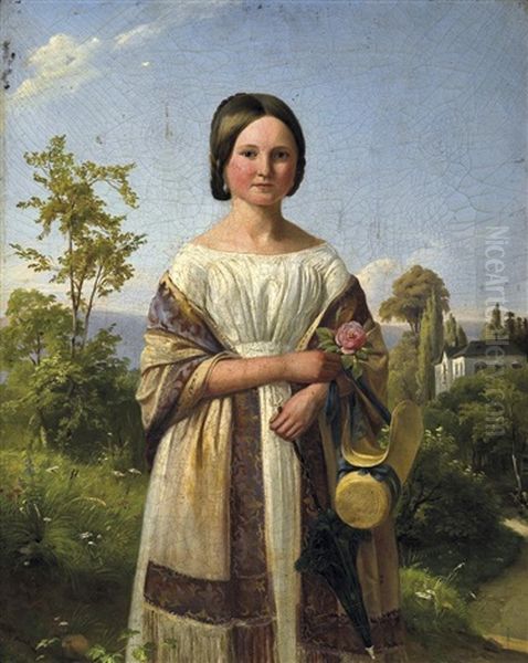 Der Spaziergang Oil Painting by Carl Friedrich Ludwig Schmid