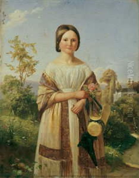 Bildnis Einer Jungen Dame Vor Landschaftlichem Hintergrund Oil Painting by Carl Friedrich Ludwig Schmid