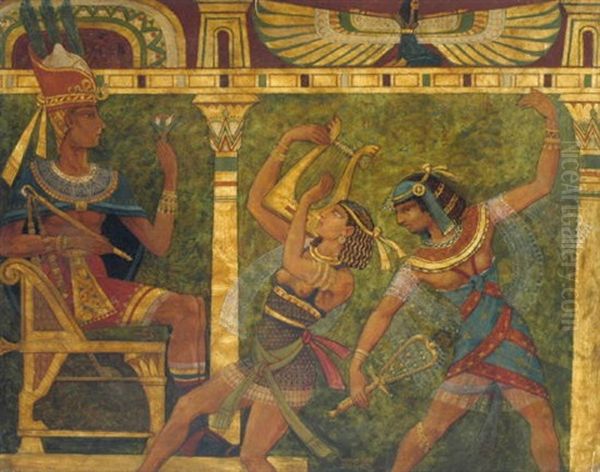 Thronender Pharao Mit Zwei Tanzerinnen Oil Painting by Han Sebastian Schmid