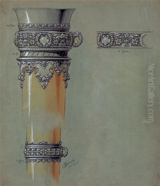 Studienblatt Zu Einer Reich Ornamentierten, Neoromanischen Saule Oil Painting by Josef Schmid