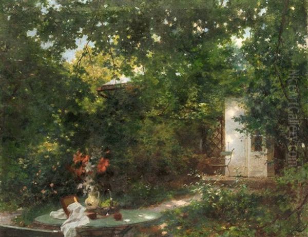 Sommeridyll Vor Der Gartenlaube Oil Painting by Julius Schmid