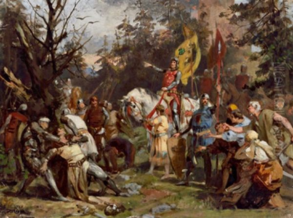 Historische Szene Aus Dem Mittelalter Oil Painting by Julius Schmid