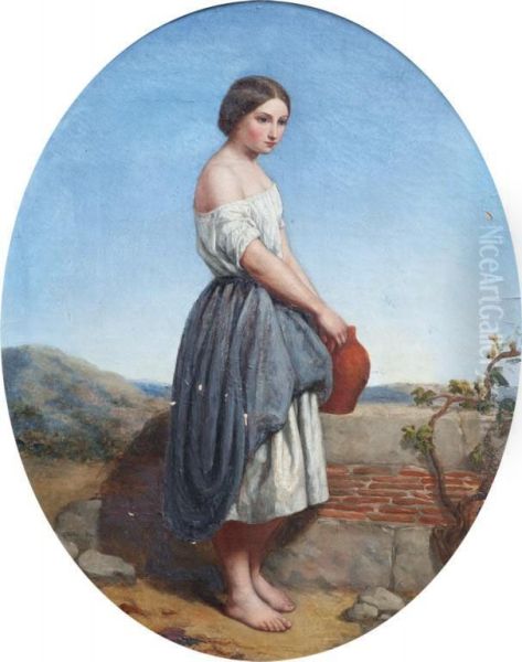 Girl At Well Oil Painting by Urbain Bouvier