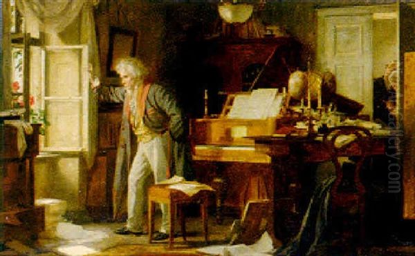 Beethoven In Quiet Contemplation Oil Painting by Julius Schmid