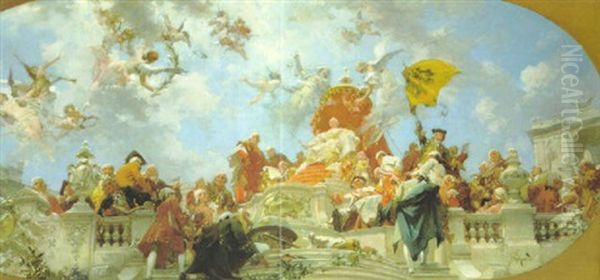 Kaiserin Maria Therisia, Umgeben Von Den Grosen Ihrer Zeit Oil Painting by Julius Schmid