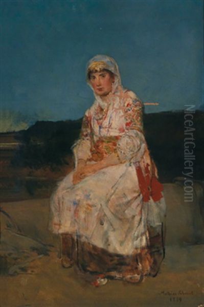 Sitzendes Madchen In Griechischer Tracht Oil Painting by Mathias Schmid