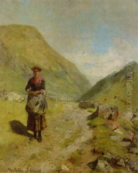 Junge Bauerin Auf Der Alm Oil Painting by Mathias Schmid