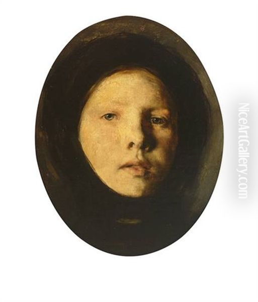 Portrait Einer Jungen Frau, Ausdrucksvoll Charakterisiert Mit Direktem Blick Zum Betrachter Oil Painting by Franz Xaver Schmid-Breitenbach