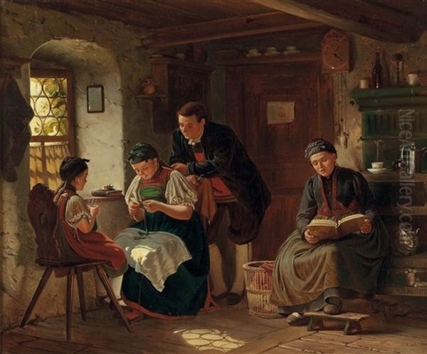 Der Annaherungsversuch Unten Rechts Bezeichnet Und Datiert: A. Schmidt 186? Oil Painting by Adolf Schmidt