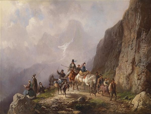 Vornehme Stadtgesellschaft Auf Einer Bergtour Oil Painting by Adolf Schmidt