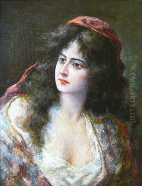 Jeune Femme En Buste Oil Painting by Adolf Schmidt