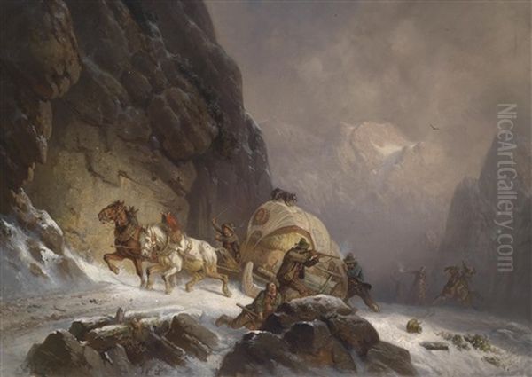 Der Uberfall Oil Painting by Adolf Schmidt