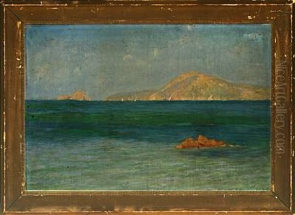 View From Sicily With Sailing Ships And The Volcano Etna Oil Painting by Albrecht Schmidt