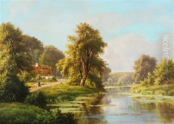 A Summer Landscape Oil Painting by Alexander Schmidt