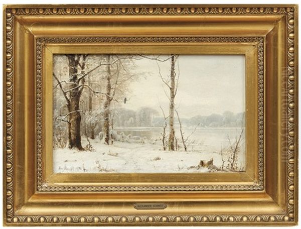 Winterlandschaft Mit Zugefrorenem See Oil Painting by Alexander Schmidt