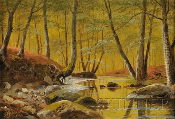 Woodland Scene With Deer Oil Painting by Alexander Schmidt