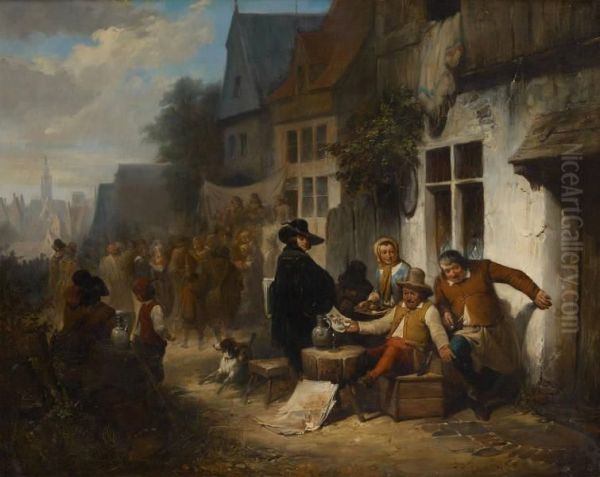 Fete Villageoise Oil Painting by Firmin Gaston Bouvy