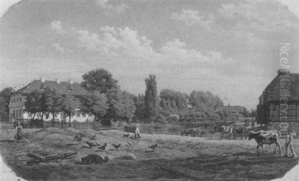 Hohen-demzin. Ein Mecklenburgischer Gutshof Oil Painting by Bernhard Schmidt