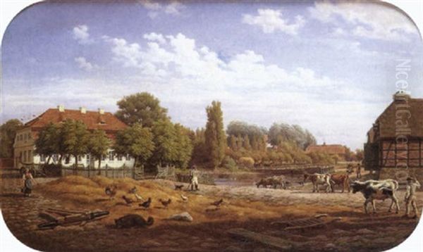 Farm Landscape Oil Painting by Bernhard Schmidt