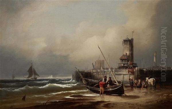 Unloading The Day's Catch Oil Painting by Eduard Schmidt