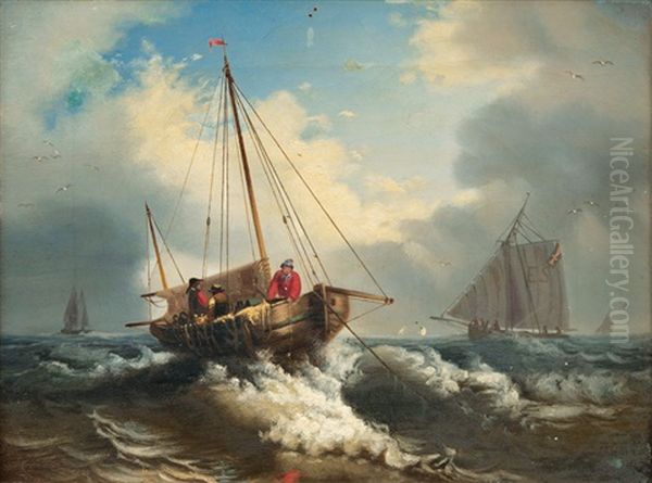 Lighter On Sea Oil Painting by Eduard Schmidt