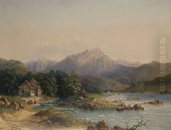 The House At The Stream Oil Painting by Eduard Schmidt