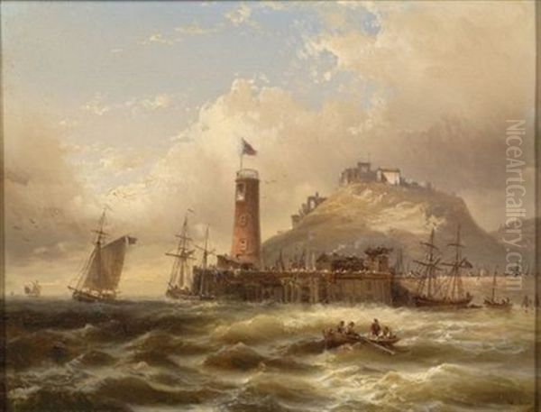 Hafen Von Sunderland - The Lighthouse Of Northumberland Oil Painting by Eduard Schmidt