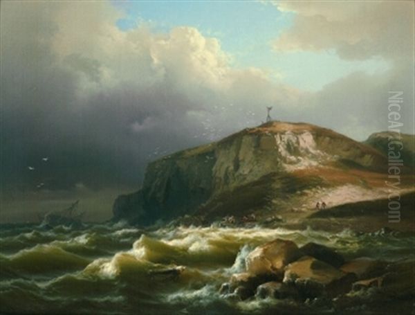 Schiffbruch An Der Englischen Kuste (northumberland) Oil Painting by Eduard Schmidt