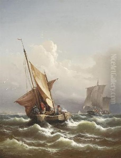 Fischerboote Vor Der Bretonischen Kuste Oil Painting by Eduard Schmidt