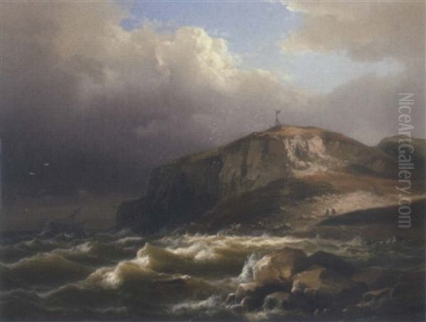 Schiffbruch An Der Englischen Kuste (northumberland) Oil Painting by Eduard Schmidt