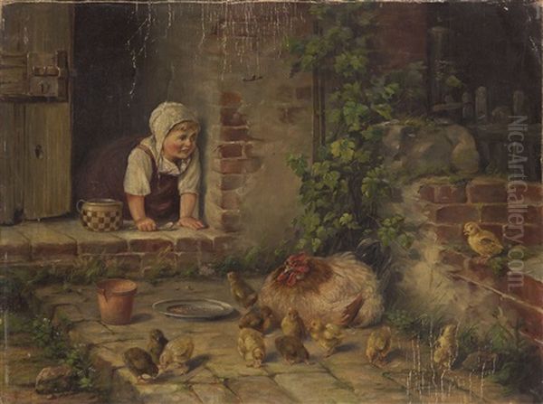 Girl Feeding Hens by Ferdynand Schmidt