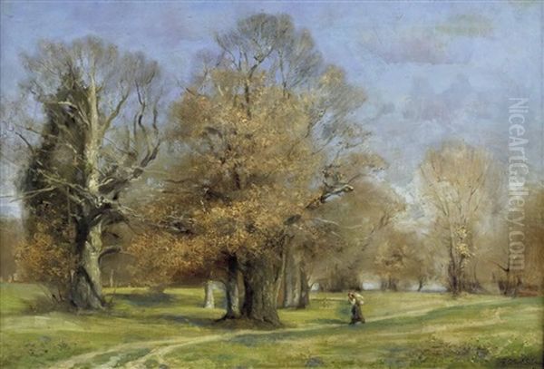 Nach Der Schneeschmelze (park Von Bernried) Oil Painting by Friedrich Albert Schmidt