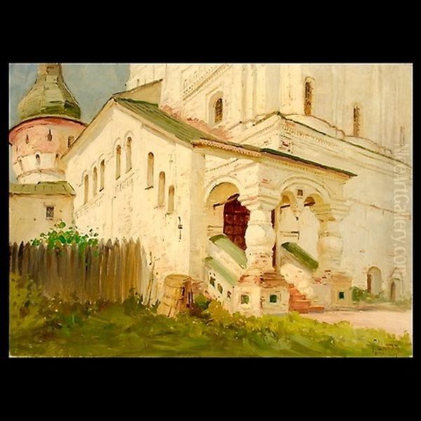 Entrance To Church, Russia Oil Painting by Genrich Genrikovich Schmidt