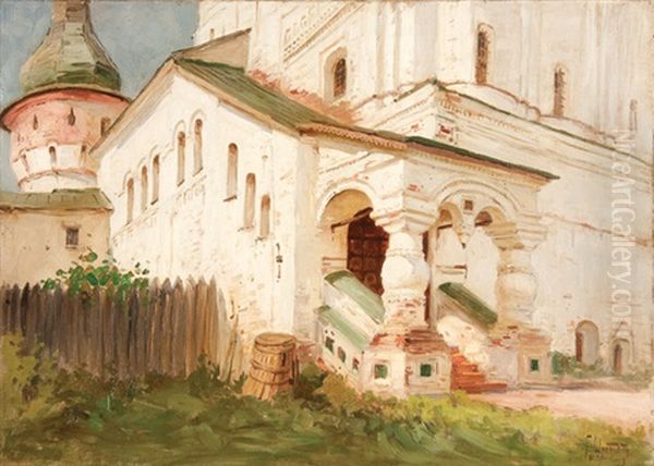 Entrance To The Church Of Saint John The Theologian, In The Kremilin, Rostov Velikiy Oil Painting by Genrich Genrikovich Schmidt