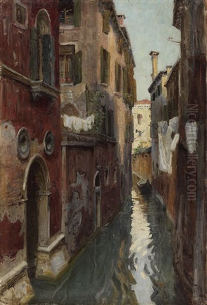 Venetian Canal Oil Painting by Genrich Genrikovich Schmidt