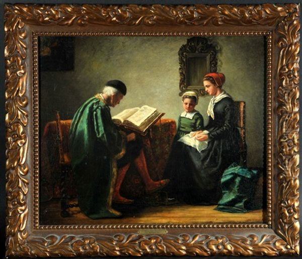 Familienszene In Der Stube Mit Bibellekture Oil Painting by Georg Adam Schmidt